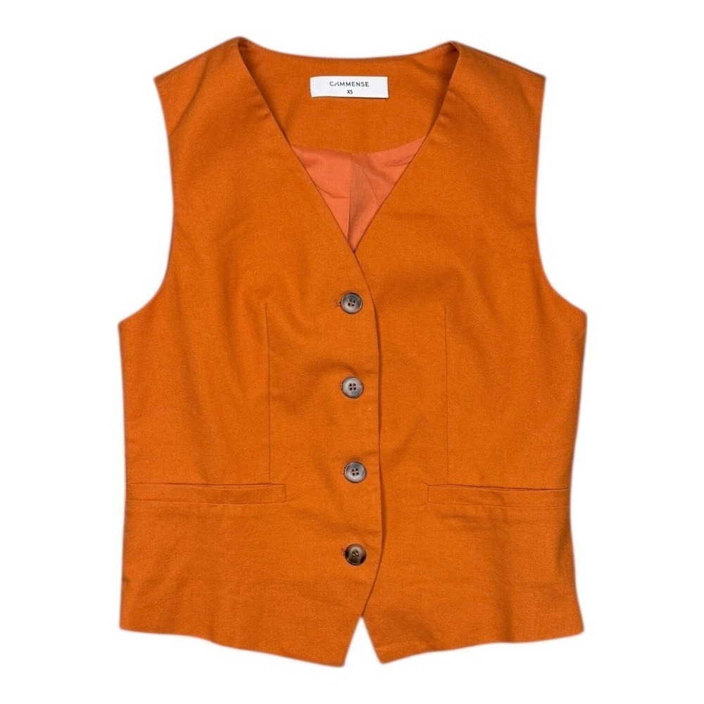 Commense Orange Vest + Pants Set Cotton Linen Two Piece Set Womens XS NWOT - Picture 3 of 8